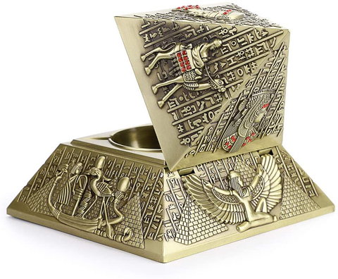 Image of Vintage Egyptian Metal Pyramid Ashtray -  Bronze