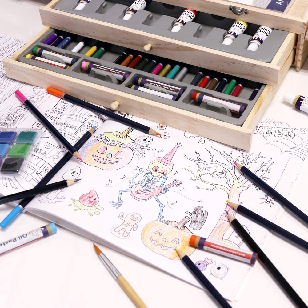 Professional Art Set, Art Supplies in Portable Wooden Case, 83 Pieces Deluxe Art Set for Painting & Drawing, Art Kit for Kids, Teens and /Gift