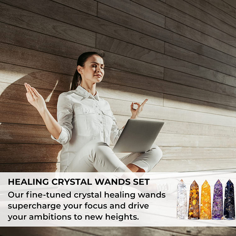 Image of Healing Crystal Wand Set of 6 Orgonite – Includes 3” Amethyst Crystal, Tigers Eye, Rose Quartz, Black Tourmaline Stone, Citrine and Clear Quartz Orgone Crystal plus Black Tourmaline Necklace