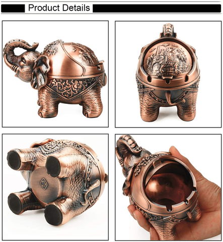 Image of Decorative Stand Elephant Ashtray with Lid