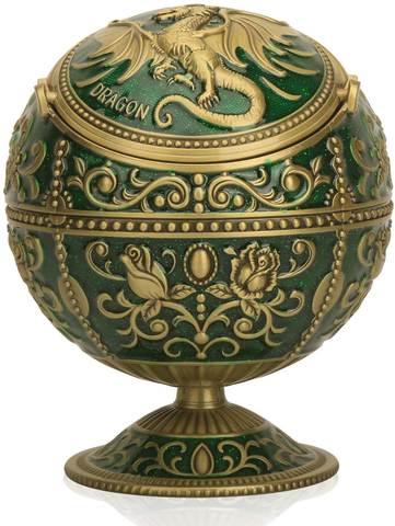 Image of Windproof Ashtray with Flip Lid, Handcrafted Rose Pattern Classy Gift for Women Men (Transparent Blue-Golden)