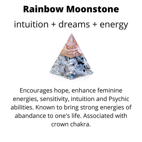 Image of New Inspirational Orgonite Pyramid for Success | Rainbow Moonstone Orgone Pyramid for Anti-Stress - Calmness – Growth – Strength – Healing Crystal Gemstone Pyramid