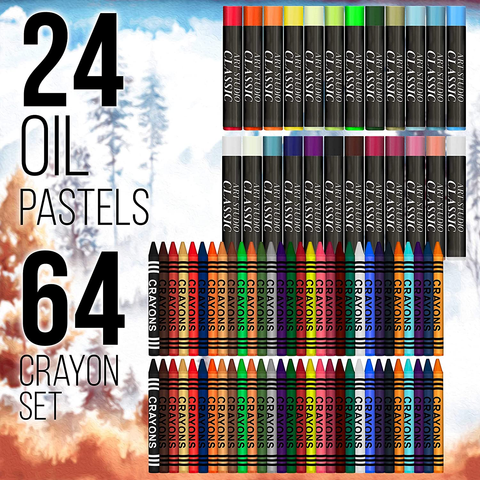 Image of U.S. Art Supply 163-Piece Mega Deluxe Art Painting, Drawing Set in Wood Box, Desk Easel - Artist Painting Pad, 2 Sketch Pads, 24 Watercolor Paint Colors, 24 Oil Pastels, 24 Colored Pencils, 60 Crayons