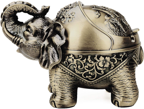 Image of Decorative Stand Elephant Ashtray with Lid