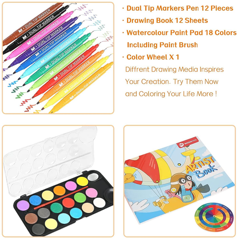 Image of MEEDEN Kids Drawing Set,Gift for Kids,Wood Case Artist Painting Set with Silky Crayons,Oil Pastels,Waterbased Pencils,Dry Erase Markers,Kids Art Supply Coloring Set with Paint Pad&White Drawing Board