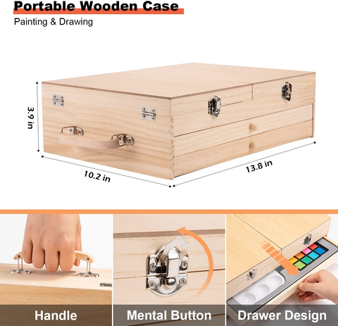 Image of Art Supplies 85 Pieces Portable Art Set Drawing Supplies with Built-In Wooden Easel, Including Oil Pastels, Colored Pencils, Watercolor Powder, Acrylic Paint, Art Kits for Kids & Beginners