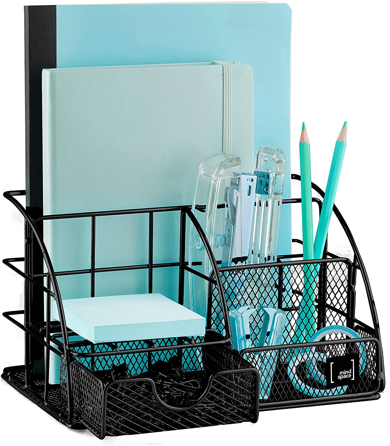 Rose Gold Desk Accessories, Desk Organizer & Office Decor for Women, Office Supplies Pen Holder | Paper & Binder Clips Included - Features 5 Compartments + Drawer | the Wire Collection