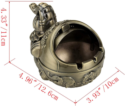 Image of Vintage Decorative Windproof Ashtray with Lid (Bronze Sitting Elephant)