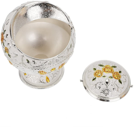 Image of Hand Stamped Rose Pattern Ashtray (Silver- with Green Leaf)