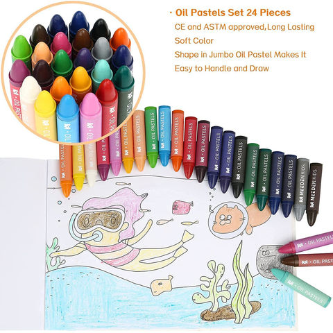 Image of MEEDEN Kids Drawing Set,Gift for Kids,Wood Case Artist Painting Set with Silky Crayons,Oil Pastels,Waterbased Pencils,Dry Erase Markers,Kids Art Supply Coloring Set with Paint Pad&White Drawing Board