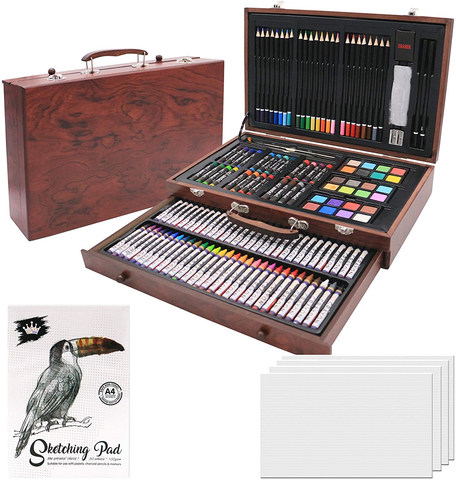 Image of 143 Piece Deluxe Art Set, Artist Drawing&Painting Set, Art Supplies with Wooden Case, Professional Art Kit for Kids, Teens and Adults