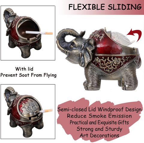 Image of Elephant Ashtray with Lid (Red)