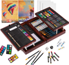 130-Piece Art Kit Painting Supplies in Portable Wooden Art Case, Acrylic Paints, Oil Pastels, Colored Pencils, Portable Art Set Gift for Kids Beginners and Artists