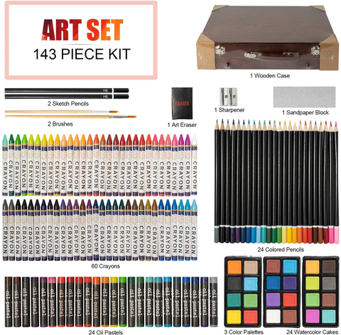 Image of 143 Piece Deluxe Art Set, Artist Drawing&Painting Set, Art Supplies with Wooden Case, Professional Art Kit for Kids, Teens and Adults