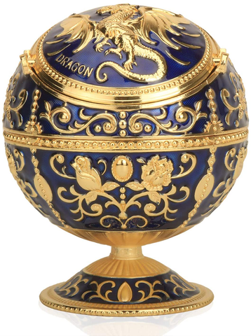 Image of Windproof Ashtray with Flip Lid, Handcrafted Rose Pattern Classy Gift for Women Men (Transparent Blue-Golden)