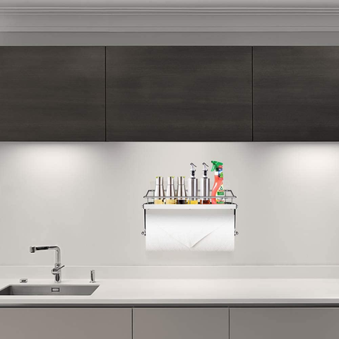 Image of Wall Mounted Paper Towel Roll Rack Basket for Kitchen, Shower Bathroom Stainless Steel