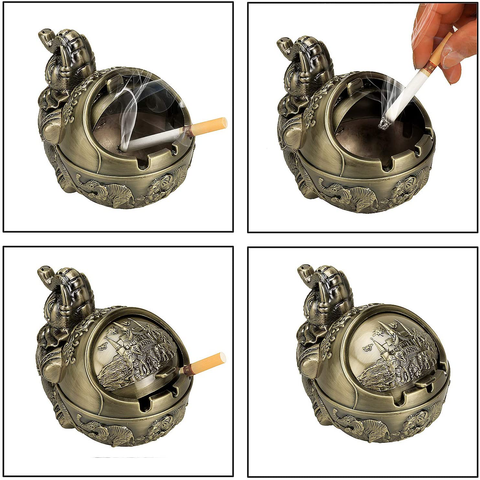 Image of Vintage Decorative Windproof Ashtray with Lid (Bronze Sitting Elephant)