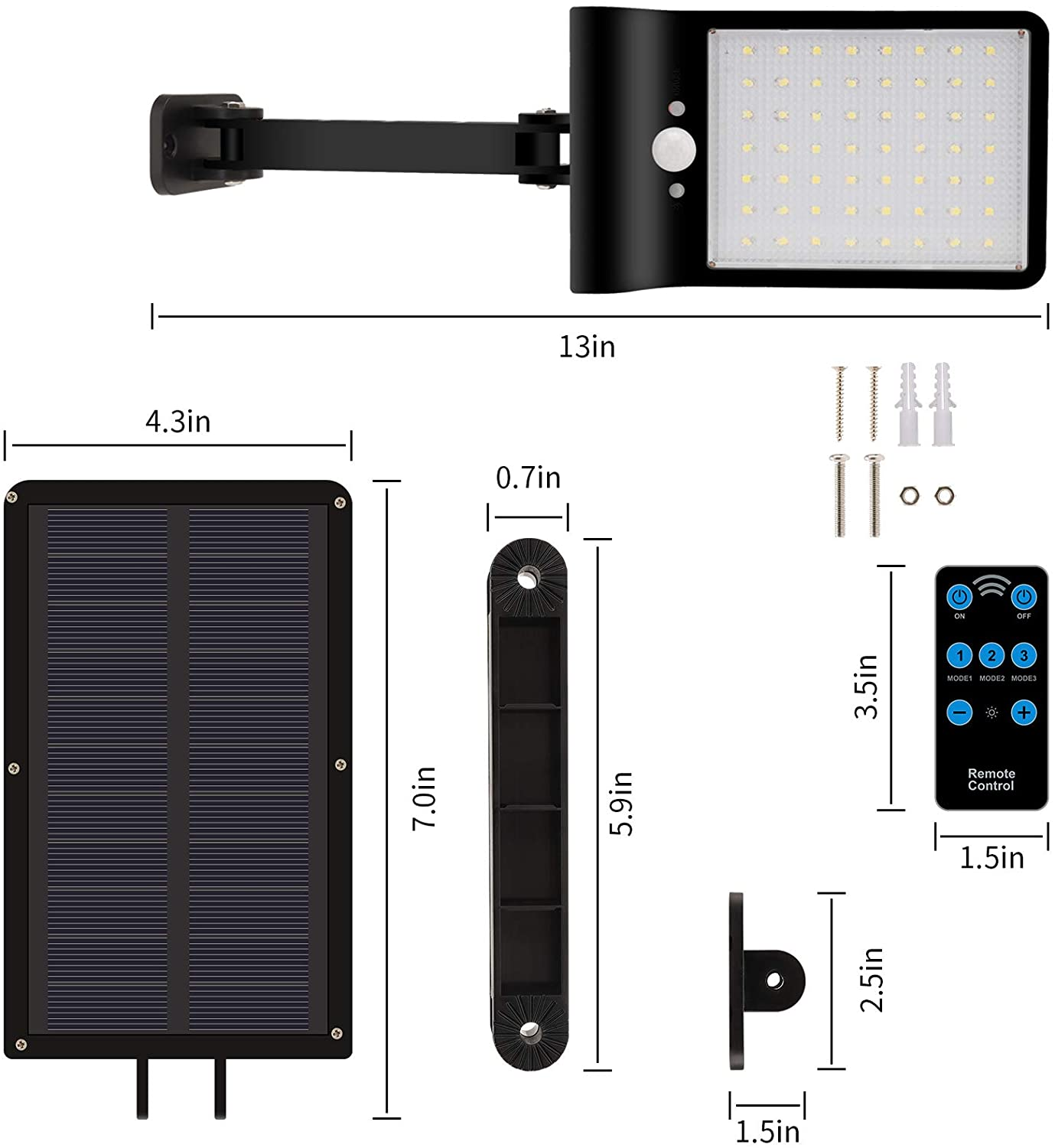 Wireless Motion Sensor Remote Control & 3 Lighting Modes Solar Lights for Backyard Gutter Courtyard Deck Home