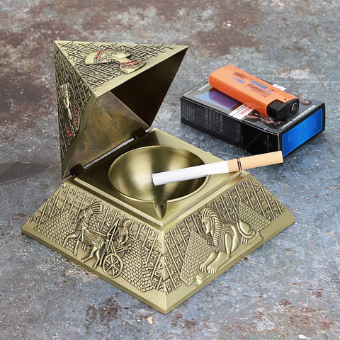 Image of Vintage Egyptian Metal Pyramid Ashtray -  Bronze