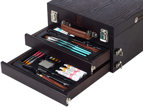 Image of COLOUR BLOCK 152 Pc Wooden Easel Painting & Drawing Mixed Media Art Set - Acrylic & Watercolor Paint; Sketching, Color & Metallic Pencils and Tools. Professional Art Set for Adults and All Artists