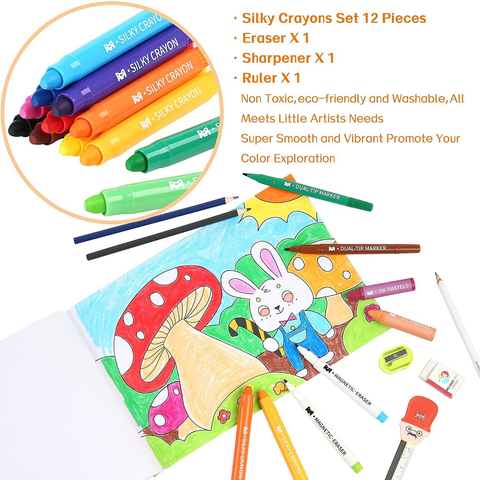 Image of MEEDEN Kids Drawing Set,Gift for Kids,Wood Case Artist Painting Set with Silky Crayons,Oil Pastels,Waterbased Pencils,Dry Erase Markers,Kids Art Supply Coloring Set with Paint Pad&White Drawing Board