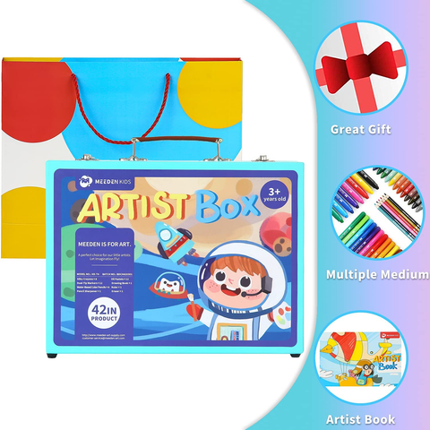 Image of MEEDEN Art Set for Kids, Kids Drawing Set with Portable Wooden Box, Coloring Book, Silky Crayons, Oil Pastels, Colored Pencils & Painting Art Supplies, Art Kit for Kids Girls Boys