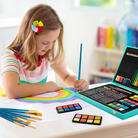 Image of Art Supplies, 94 Pieces Wooden Art Set Crafts Drawing Painting Kit, Portable Art Case Art Kit Includes Oil Pastels, Watercolor Pens, Creative Gift for Kids, Adults, Teens Girls Boys (Blue)