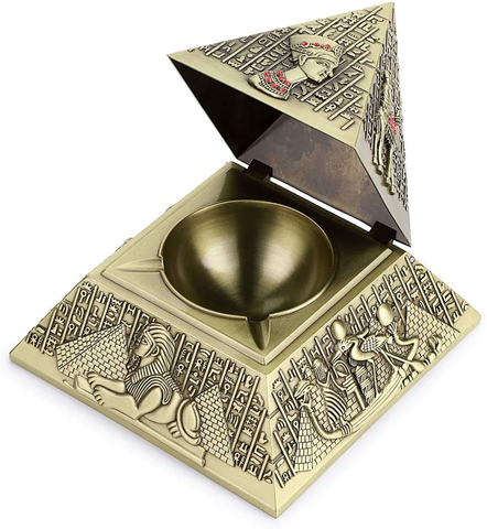 Image of Vintage Egyptian Metal Pyramid Ashtray -  Bronze