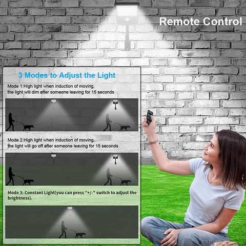 Image of Wireless Motion Sensor Remote Control & 3 Lighting Modes Solar Lights for Backyard Gutter Courtyard Deck Home