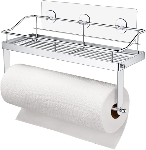 Image of Wall Mounted Paper Towel Roll Rack Basket for Kitchen, Shower Bathroom Stainless Steel