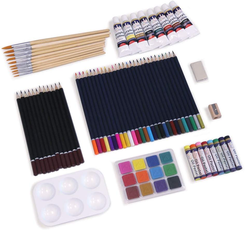 Image of Professional Art Set, Art Supplies in Portable Wooden Case, 83 Pieces Deluxe Art Set for Painting & Drawing, Art Kit for Kids, Teens and /Gift