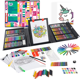 KIDDYCOLOR 211Pcs Kids Art Supplies, Portable Painting & Drawing Art Kit for Kids with Oil Pastels, Crayons, Colored Pencils, Markers, Double Sided Trifold Easel Art Set for Girls Boys Teens 3-12