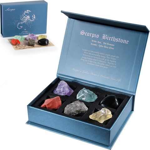 Image of Faivykyd Gemini Crystal Gift-Zodiac Sign Stones to Complement the Birthstone-Natural Healing Crystals with Horoscope Box Set