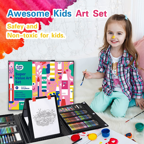 Image of KIDDYCOLOR 211Pcs Kids Art Supplies, Portable Painting & Drawing Art Kit for Kids with Oil Pastels, Crayons, Colored Pencils, Markers, Double Sided Trifold Easel Art Set for Girls Boys Teens 3-12