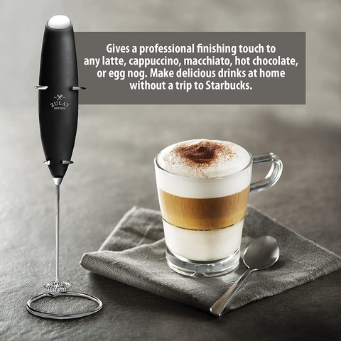 Image of Zulay Original Milk Frother Handheld Foam Maker for Lattes - Whisk Drink Mixer for Coffee, Mini Foamer for Cappuccino, Frappe, Matcha, Hot Chocolate by Milk Boss (Black)
