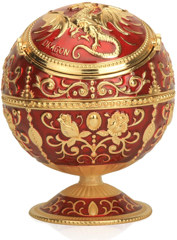 Image of Windproof Ashtray with Flip Lid, Handcrafted Rose Pattern Classy Gift for Women Men (Transparent Blue-Golden)