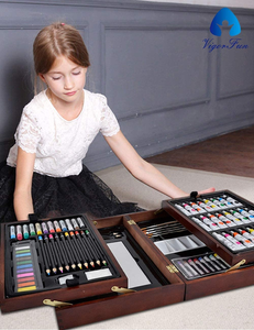 Deluxe Art Set in Wooden Case, with Soft & Oil Pastels, Acrylic & Watercolor Paints, Water Color, Sketching, Charcoal & Colored Pencils, Watercolor Cakes and Tools