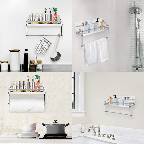Image of Wall Mounted Paper Towel Roll Rack Basket for Kitchen, Shower Bathroom Stainless Steel