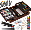 Deluxe Art Set in Wooden Case, with Soft & Oil Pastels, Acrylic & Watercolor Paints, Water Color, Sketching, Charcoal & Colored Pencils, Watercolor Cakes and Tools