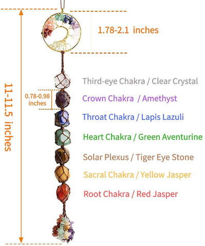 Image of 7 Chakras Stones Healing Crystals Tree of Life Wall Hanger Tumbled Gemstones Meditation Hanging Ornament Christmas Tree Memorial Hanging Pendant Xmas Gift