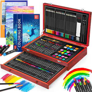150-Pack Deluxe Wooden Art Set Crafts Drawing Painting Kit with 1 Coloring Book, 2 Sketch Pads, Creative Gift Box for Adults Artist Beginners Kids Girls Boys 5 -12