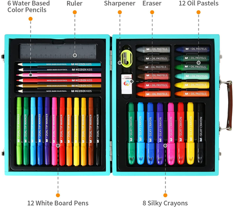 Image of MEEDEN Art Set for Kids, Kids Drawing Set with Portable Wooden Box, Coloring Book, Silky Crayons, Oil Pastels, Colored Pencils & Painting Art Supplies, Art Kit for Kids Girls Boys