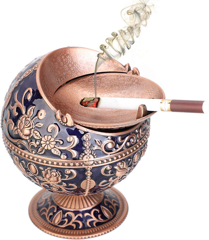 Image of Windproof Ashtray with Lid (Navy Blue-Red Copper)