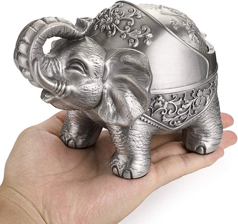 Image of Elephant Windproof Ashtray with Lid (Silver)