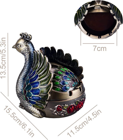 Image of Peacock Metal Ashtray with Lid (Bronze)