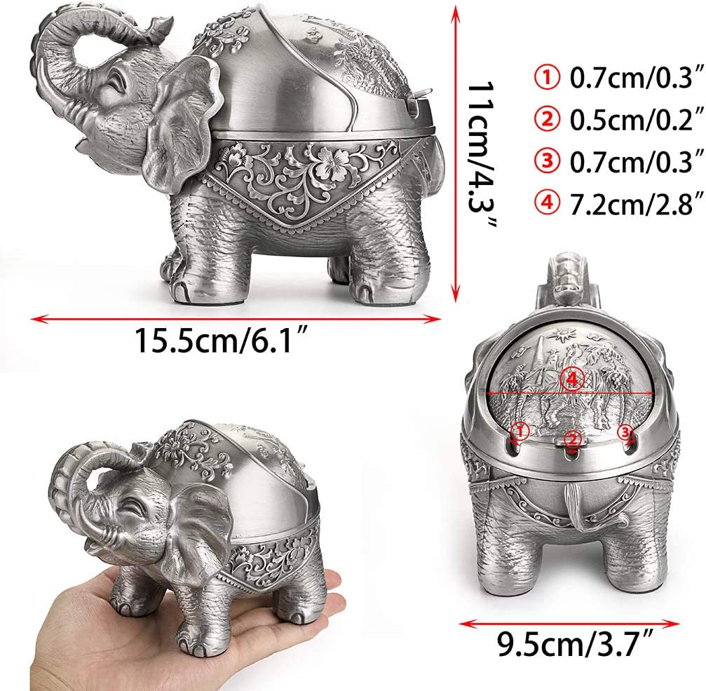 Elephant Windproof Ashtray with Lid (Silver)