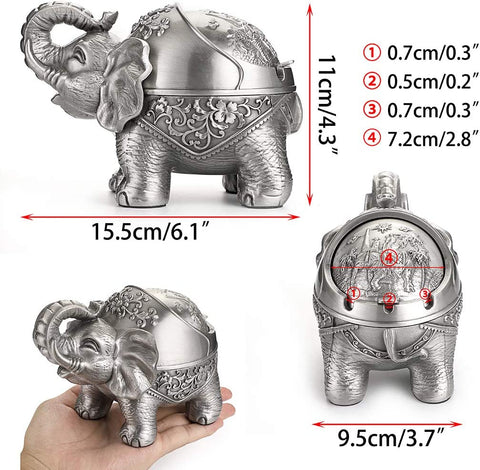 Image of Elephant Windproof Ashtray with Lid (Silver)