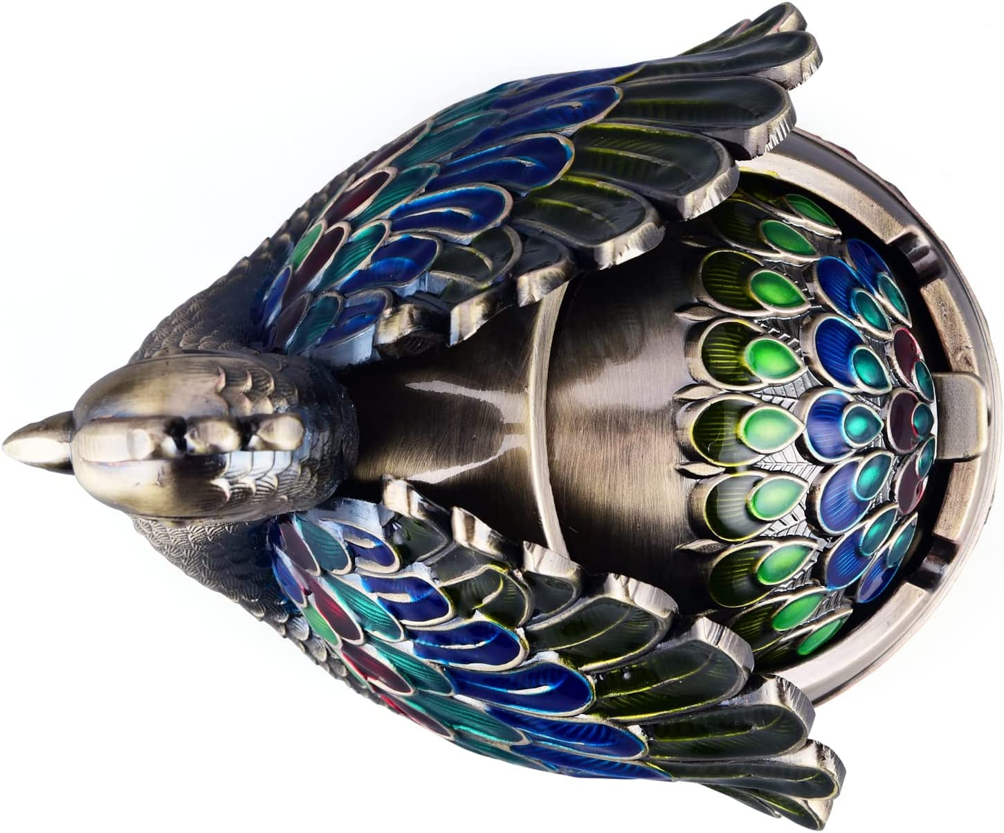 Peacock Metal Ashtray with Lid (Bronze)