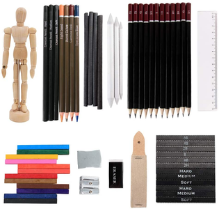 Professional Art Kit, 58 Piece Drawing and Sketching Art Set, Colored Pencils and Charcoal Pencils in Wooden Box, Art Supplies for Kids, Teens and Adults