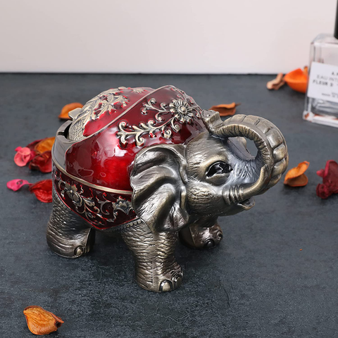 Image of Elephant Ashtray with Lid (Red)